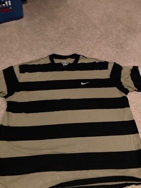 Nike Olive and Black Horizontal Stripe Crew Tee